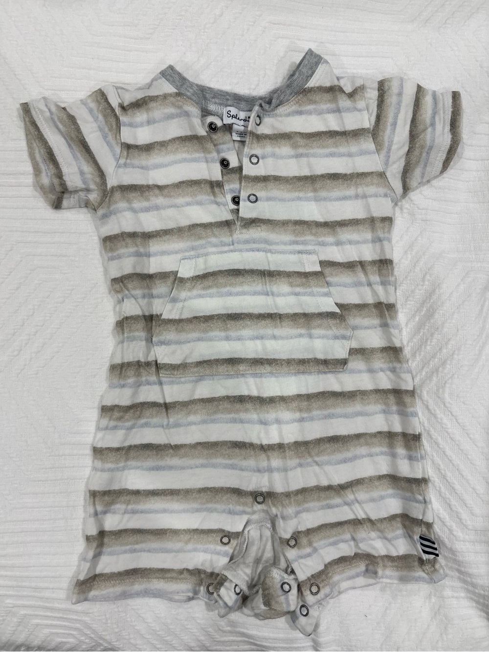 Splendid Neutral Striped Snap-Front Romper - Cream & Gray